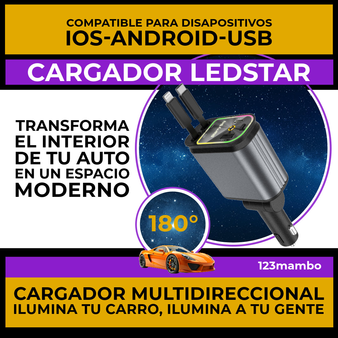 CARGADOR LED-STAR 4X1 CABLES RETRÁCTILES PARA CARGA ASIENTOS DE ATRÁS CON PUERTOS  IOS-ANDROID-USB