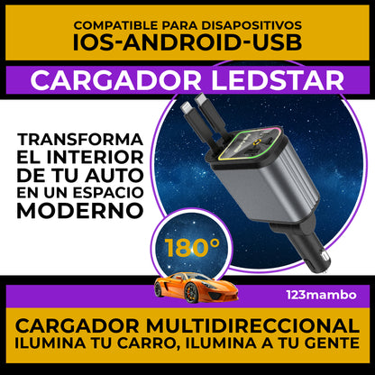 CARGADOR LED-STAR 4X1 CABLES RETRÁCTILES PARA CARGA ASIENTOS DE ATRÁS CON PUERTOS  IOS-ANDROID-USB